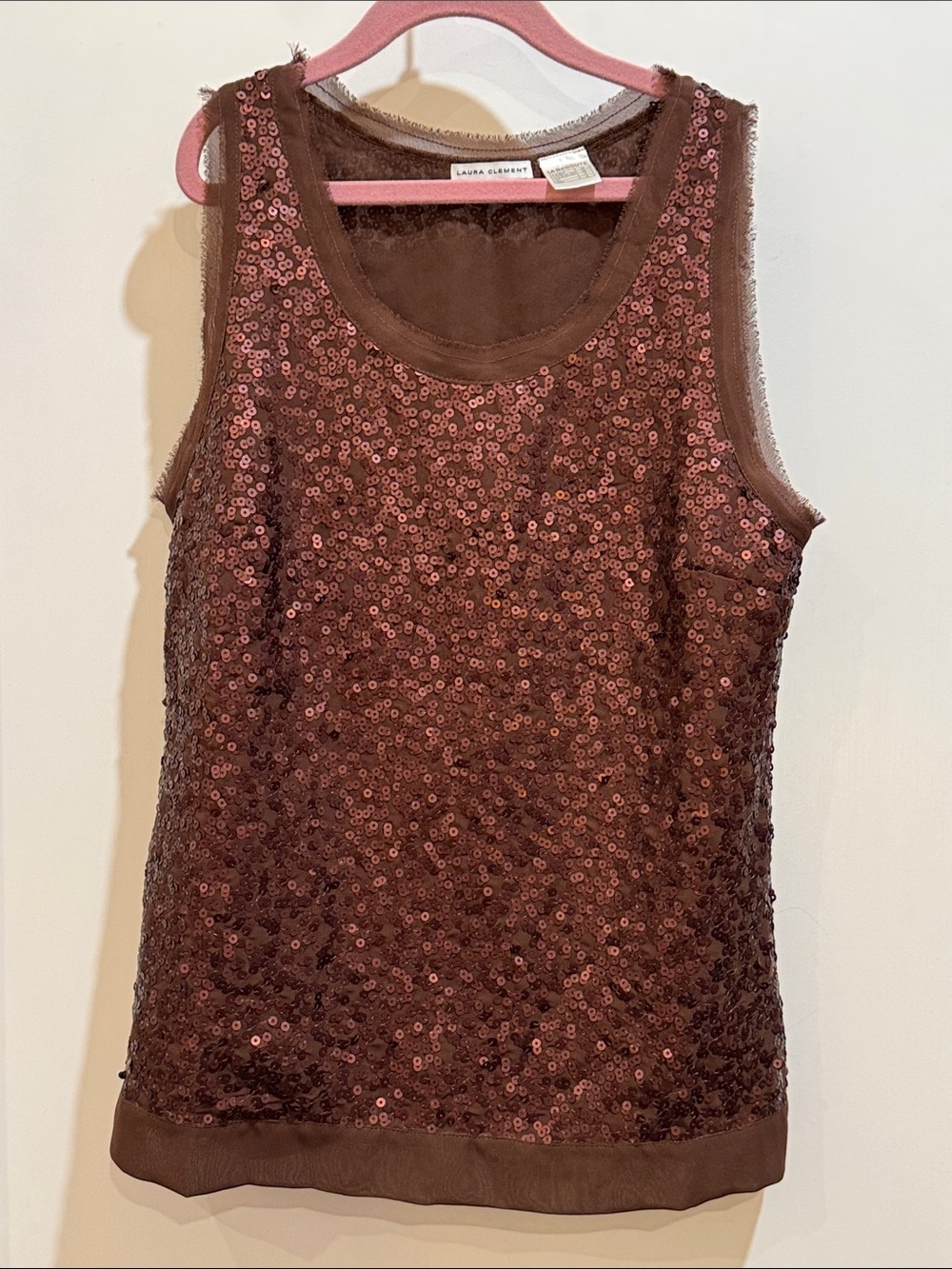 Women’s French Brown Sequin Tank Top — Sleeveless Evening / dressy Shell